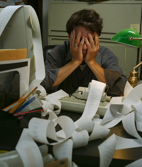 Frustrated person with paperwork